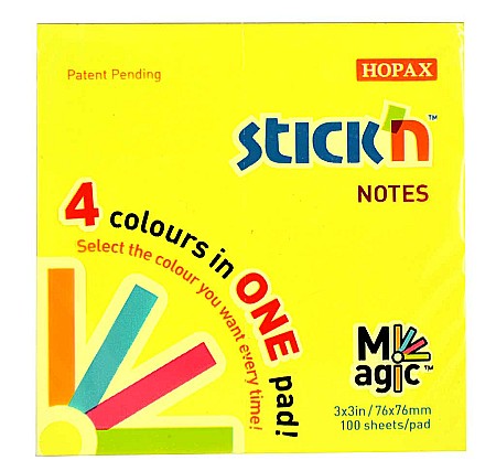 Magic notes autoadeziv 76 x 76 mm, 100 file, Stick"n Magic Notes - 4 culori neon