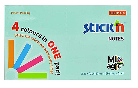 Magic notes autoadeziv 76 x 127 mm, 100 file, Stick"n Magic Notes - 4 culori pastel