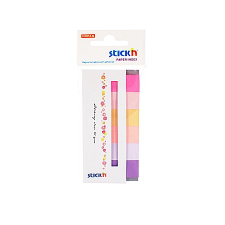 Indecsi si separatoare - Stick index hartie color 45 x 15 mm, 6 x 30 file/set, Stick"n - 6 culori neon si pastel