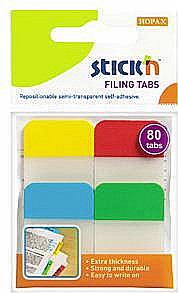 Indecsi si separatoare - Stick index plastic transp. cu margine color 38 x 25 mm, 4 x 20 file/set, Stick"n - 4 culori neon