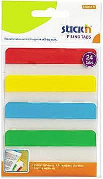 Indecsi si separatoare - Stick index plastic transp. cu margine color 38 x 76 mm, 4 x 20 file/set, Stick"n - 4 culori neon