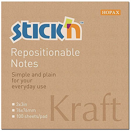 Notesuri  adezive - Notes autoadeziv 76 x 76 mm, 100 file, Stick"n - kraft