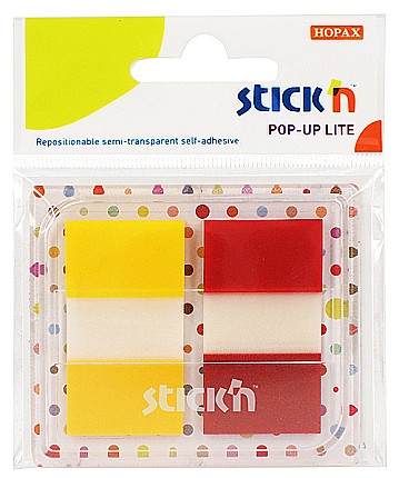 Indecsi si separatoare - Film index autoadeziv 45 x 25mm, 2 x 20 file, cu dispenser, Stick"n Pop-up Lite -2 culori trans/neon