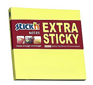 Notes autoadeziv extra-sticky 76 x 76mm, 90 file, Stick"n - galben neon