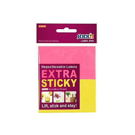 Notesuri  adezive - Notes autoadeziv extra-sticky 51 x 88mm, 2 x 30 file, Stick"n - 2 culori neon