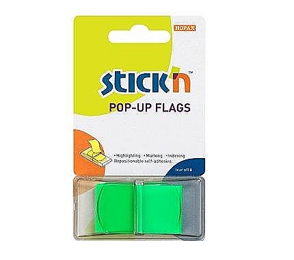 Indecsi si separatoare - Film index autoadeziv 45 x 25mm, 50 file/set, cu dispenser, Stick"n Pop-up - verde