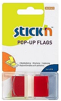 Film index autoadeziv 45 x 25mm, 50 file/set, cu dispenser, Stick"n Pop-up - transparent/rosu