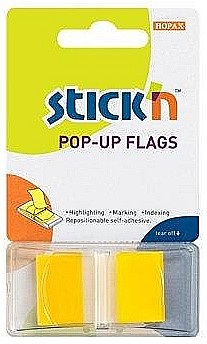Indecsi si separatoare - Film index autoadeziv 45 x 25mm, 50 file/set, cu dispenser, Stick"n Pop-up - transparent/galben