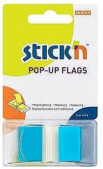 Indecsi si separatoare - Film index autoadeziv 45 x 25mm, 50 file/set, cu dispenser, Stick"n Pop-up - transparent/albastru
