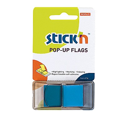 Indecsi si separatoare - Film index autoadeziv 45 x 25mm, 50 file/set, cu dispenser, Stick"n Pop-up - albastru