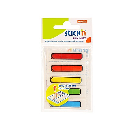 Stick index plastic transparent color 45 x 12 mm, 5 x 20 file/set, Stick"n - sageata - 5 culori neon