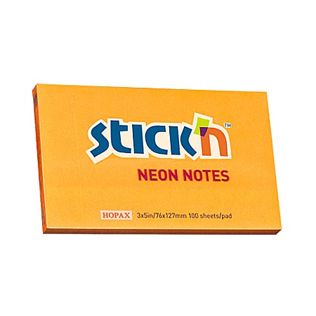 Produse din hartie - Notes autoadeziv 76 x 127 mm, 100 file, Stick"n - portocaliu neon