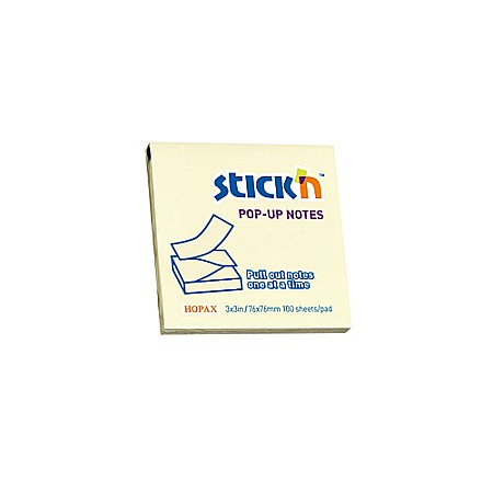 Produse din hartie - Notes autoadeziv 76 x 76 mm, 100 file, Stick"n Pop-up - galben pastel