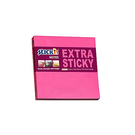 Notesuri  adezive - Notes autoadeziv extra-sticky 76 x 76mm, 90 file, Stick"n - magenta neon