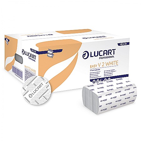Prosop pliat hartie Lucart Easy V2 alb 2str 190foi/pachet 20pachete/bax
