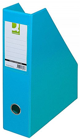 Suporti pentru cataloage - Suport reviste, carton plastifiat PVC, latime 76mm, Q-Connect - bleu
