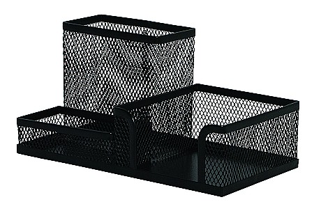 Organizer metalic Mesh, de birou, 3 compartimente, Q-Connect - negru