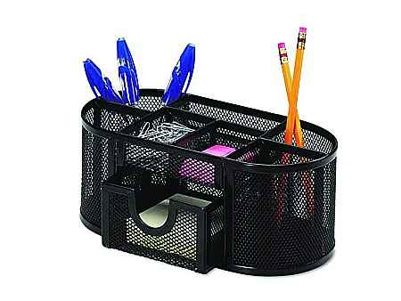 Suporti pentru articole de birou - Organizer metalic Mesh, de birou, 8 compartimente, Q-Connect - negru
