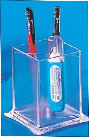Suport plastic pentru instrumente de scris, paralelipipedic, 71 x 100mm, KEJEA - transparent mat