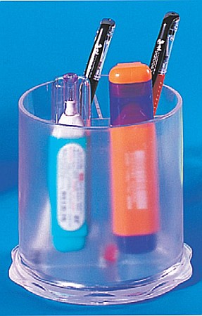 Suporti pentru articole de birou - Suport plastic pentru instrumente de scris, cilindric, 97 x 104mm, KEJEA - transparent mat