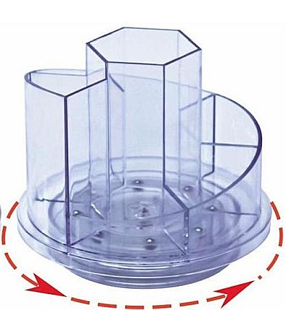 Suporti pentru articole de birou - Suport plastic pentru accesorii de birou, rotativ, 7 compartimente, KEJEA - transparent