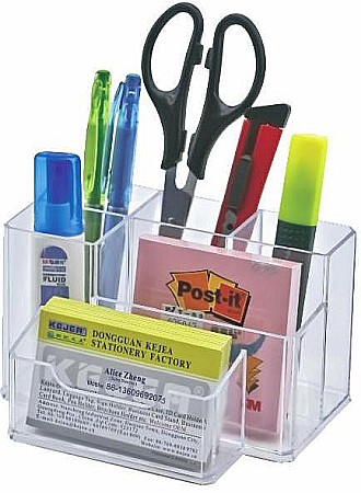 Suport plastic pentru accesorii de birou, 6 compartimente, 105 x 85mm, KEJEA - transparent