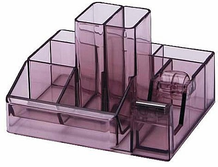 Suporti pentru articole de birou - Suport plastic pentru accesorii de birou, 8 compartimente, 148 x 87mm, KEJEA - fumuriu