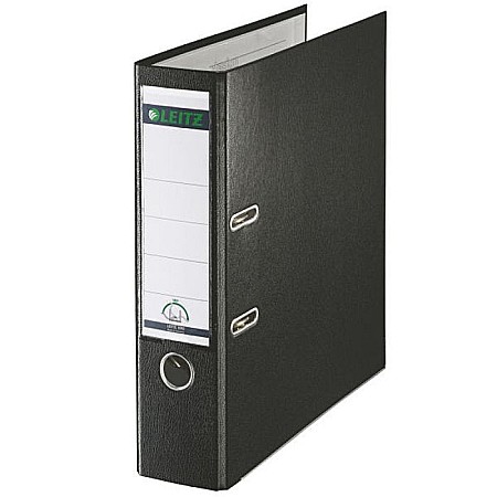 Biblioraft LEITZ 180, A4, plastifiat PP, margine metalica 80 mm - negru