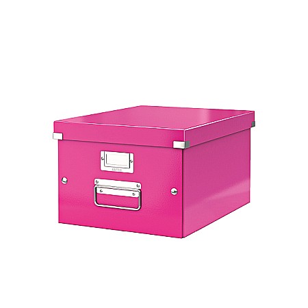 Cutii de arhivare - Cutie LEITZ Click & Store medie 281 x 200 x 369 mm, carton laminat - roz