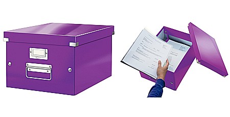 Cutii de arhivare - Cutie LEITZ Click & Store medie 281 x 200 x 369 mm, carton laminat - mov