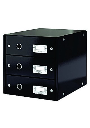 Suport cu 3 sertare, din carton laminat, LEITZ Click & Store - negru
