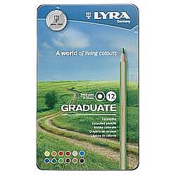 Creioane colorate - Creioane colorate LYRA Graduate Graphite, 12 culori/cutie metalica