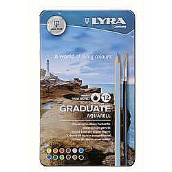 Creioane colorate - Creioane colorate LYRA Graduate Aquarell, 12 culori+pensula/cutie metalica