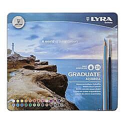 Creioane colorate - Creioane colorate LYRA Graduate Aquarell, 24 culori+pensula/cutie metalica