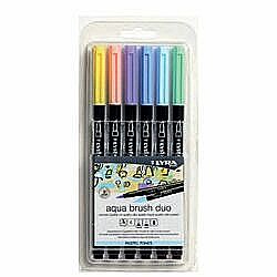 Carioci - Markere LYRA Aqua Brush Duo, 2 capete (brush + 1mm), 6 culori pastel/blister