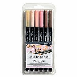 Carioci - Markere LYRA Aqua Brush Duo, 2 capete (brush + 1mm), 6 culori ale pielii/blister