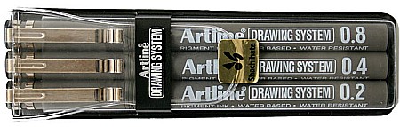 Marker pentru desen tehnic ARTLINE, varf fetru (0.2/0.4/0.8mm), 3 buc/set - negru