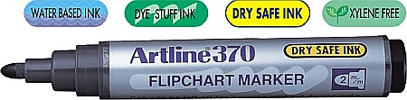 Flipchart marker ARTLINE 370 - Dry safe ink, corp plastic, varf rotund 2.0mm - negru