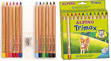 Creioane colorate - Creioane colorate triunghiulare, cutie carton, 12 culori/set, ALPINO Trimax Jumbo