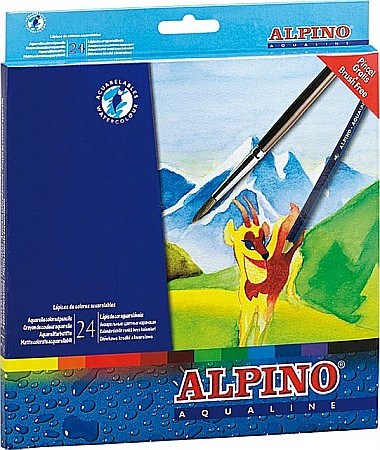 Creioane colorate - Creioane colorate acuarela, cutie carton, 24 culori/set, ALPINO Aqualine
