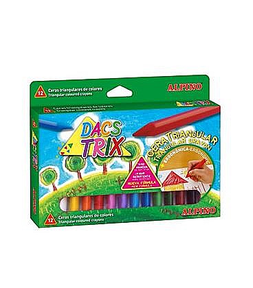 Creioane colorate - Creioane cerate soft, triunghilare, cutie carton, 12 culori/cutie, ALPINO DacsTrix