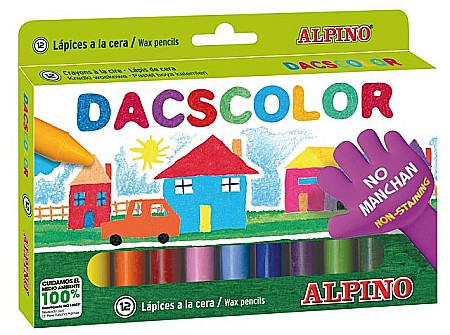 Creioane colorate - Creioane cerate semi-soft, cutie carton, 12 culori/cutie, ALPINO DacsColor