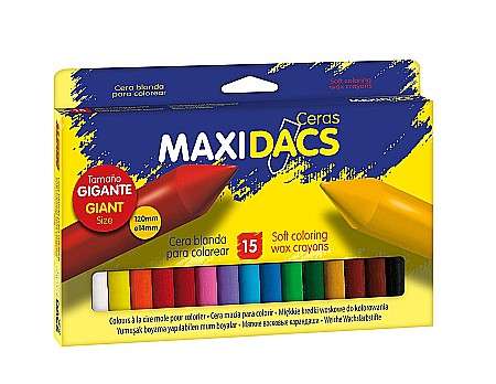 Creioane colorate - Creioane cerate soft, cutie carton, 15 culori/cutie, ALPINO MaxiDacs