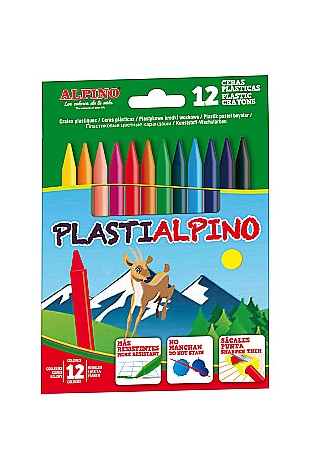 Creioane colorate - Creioane cerate din plastic, cutie carton, 12 culori/cutie, Plasti ALPINO