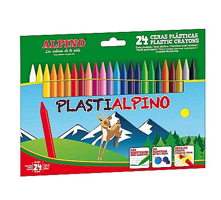 Creioane colorate - Creioane cerate din plastic, cutie carton, 24 culori/cutie, Plasti ALPINO