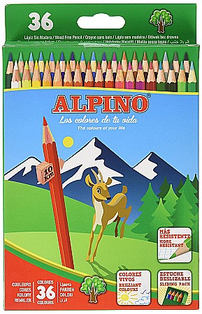Creioane colorate, cutie carton, 36 culori/set, ALPINO