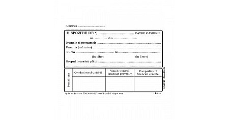 Tipizate - Dispozitie plata casierie, format A6, 100 coli/carnet