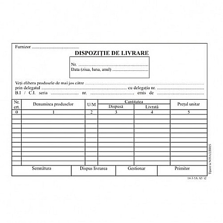 Tipizate - Dispozitie livrare, format A5, 100 coli/carnet