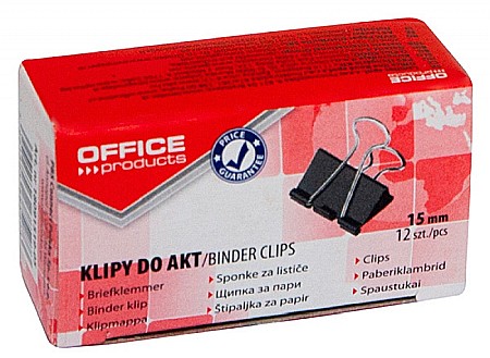 Agrafe si accesorii - Clip hartie 15mm, 12buc/cutie, Office Products - negru