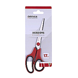 Foarfeci - Foarfeca otel ergonomica, 17cm, rubber grip, Office Products - maner rosu/negru